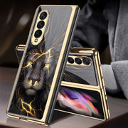 For Samsung Galaxy Z Fold3 5G GKK Electroplating Painted Tempered Glass Phone Case(Lion)