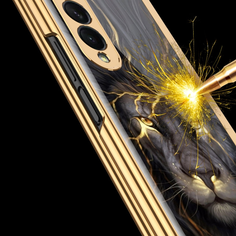 For Samsung Galaxy Z Fold3 5G GKK Electroplating Painted Tempered Glass Phone Case(Lion)