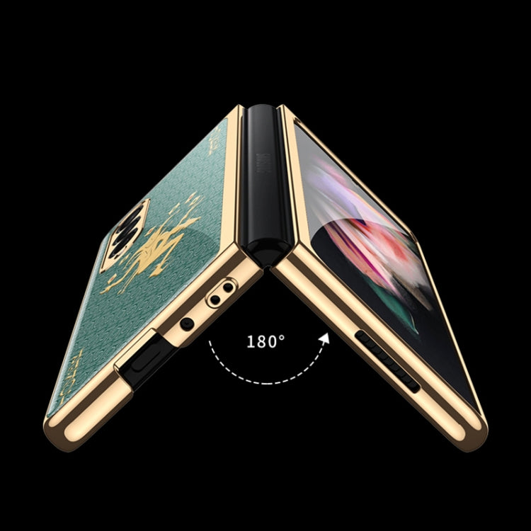 For Samsung Galaxy Z Fold3 5G GKK Electroplating Painted Tempered Glass Phone Case(Lion)