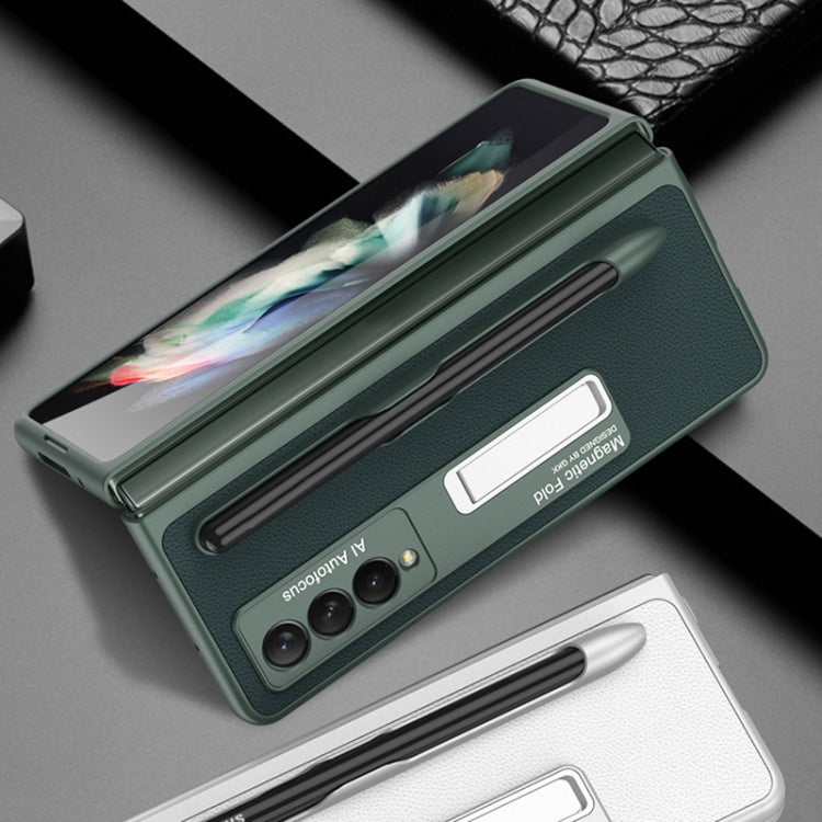 For Samsung Galaxy Z Fold3 5G GKK Ultra-thin PC + PU Phone Flip Case with Holder & Pen Slot(Cross Texture)
