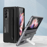For Samsung Galaxy Z Fold3 5G GKK Ultra-thin PC + PU Phone Flip Case with Holder & Pen Slot(Cross Texture)