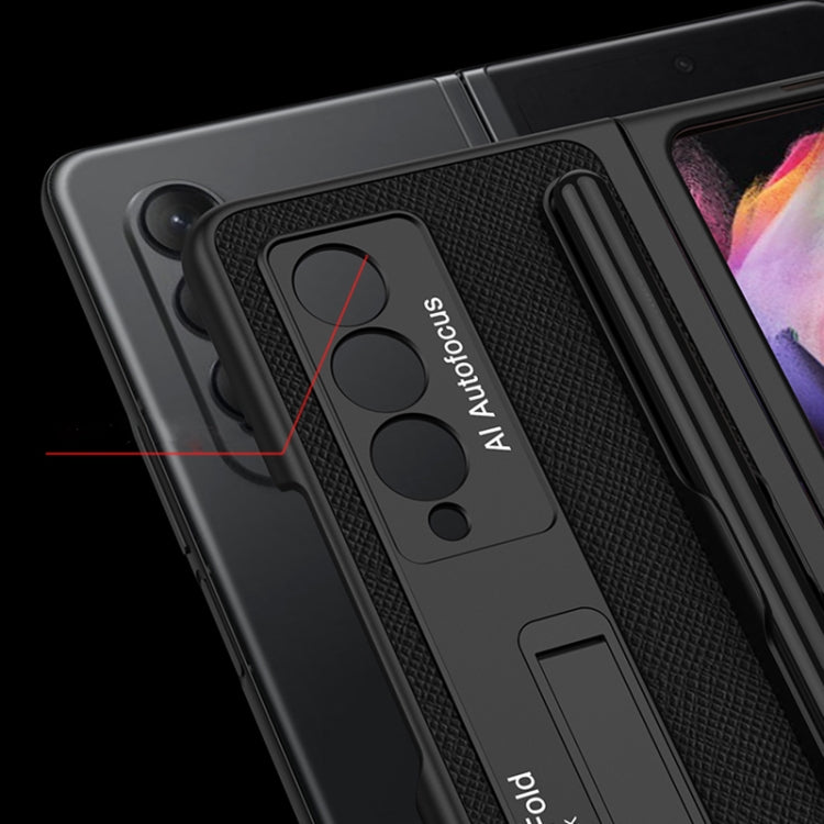 For Samsung Galaxy Z Fold3 5G GKK Ultra-thin PC + PU Phone Flip Case with Holder & Pen Slot(Cross Texture)