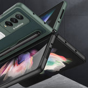 For Samsung Galaxy Z Fold3 5G GKK Ultra-thin PC + PU Phone Flip Case with Holder & Pen Slot(Cross Texture)