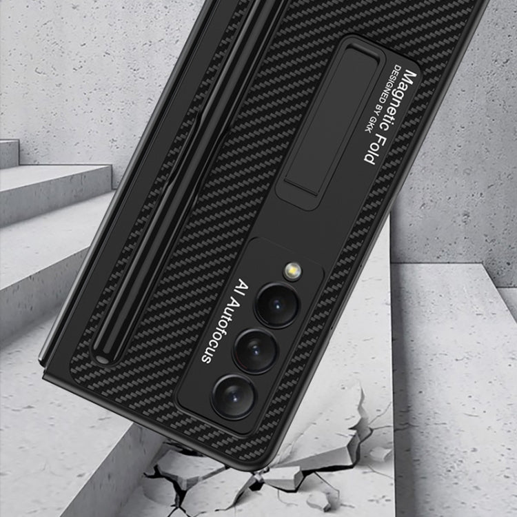 For Samsung Galaxy Z Fold3 5G GKK Ultra-thin PC + PU Phone Flip Case with Holder & Pen Slot(Cross Texture)