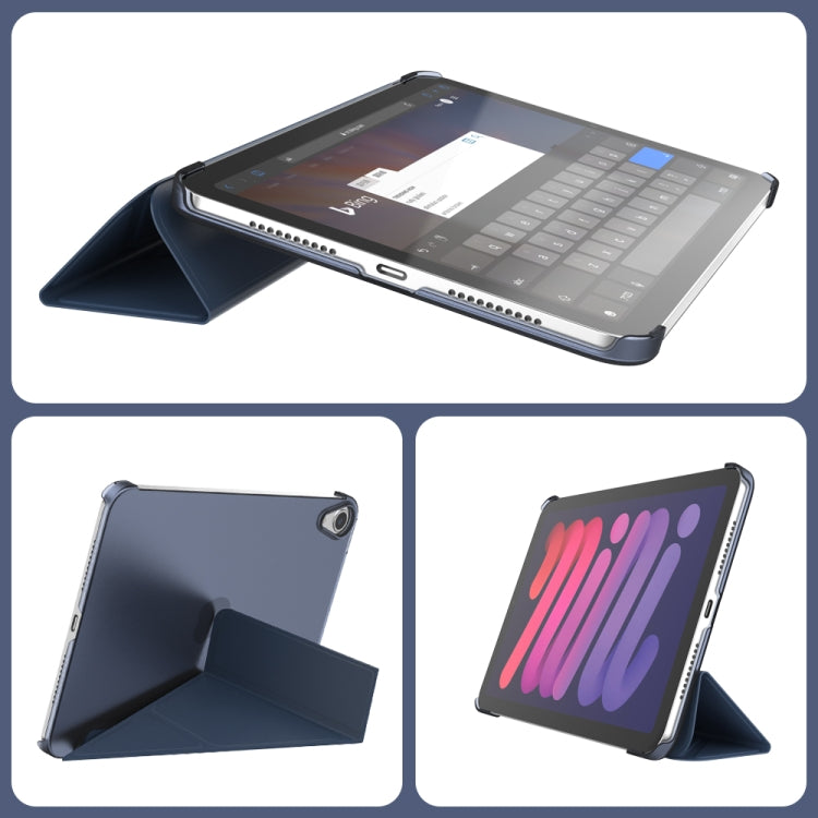 For iPad mini 2024 / mini 6 Double-sided Matte Translucent PC Deformation Tablet Leather Case with Holder & Sleep / Wake-up Function(Sky Blue)