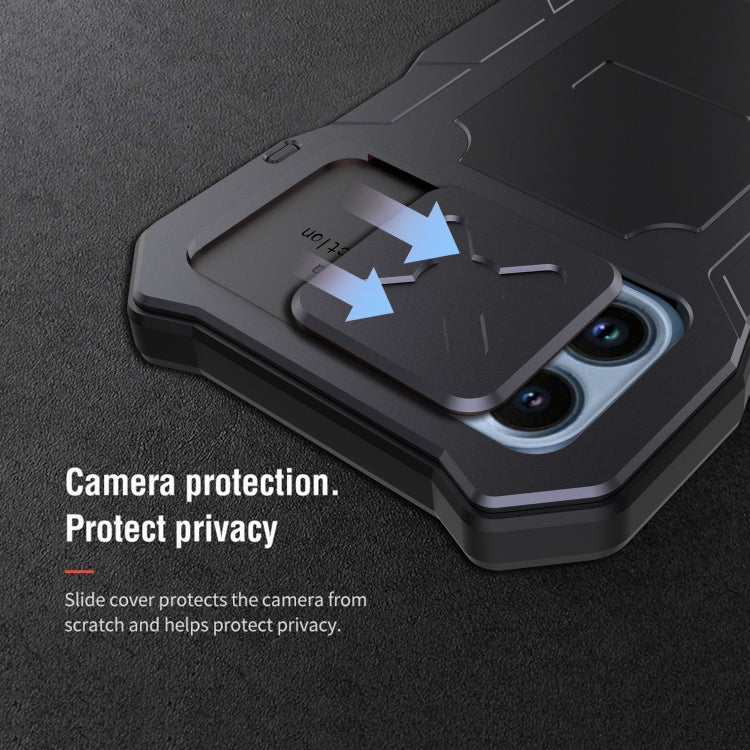 For iPhone 12 / 12 Pro Camshield Shockproof Life Water-resistant Dustproof Metal Case with Holder(Black)