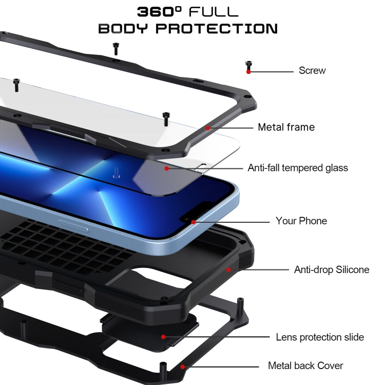 For iPhone 12 / 12 Pro Camshield Shockproof Life Water-resistant Dustproof Metal Case with Holder(Black)