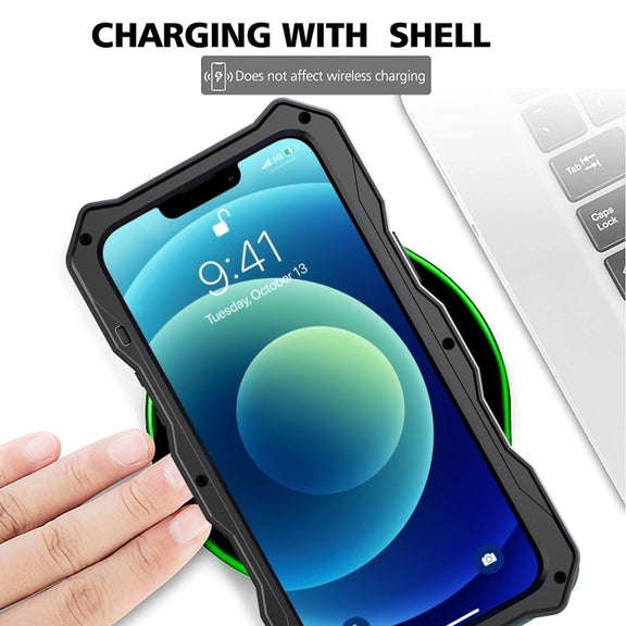 For iPhone 12 / 12 Pro Camshield Shockproof Life Water-resistant Dustproof Metal Case with Holder(Black)