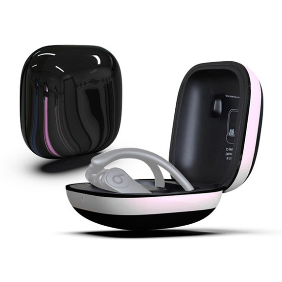 Mirror Surface Silicone + PC Wireless Earphone Protective Case for Beats Powerbeats Pro(Black+White)