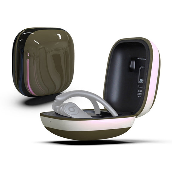 Mirror Surface Silicone + PC Wireless Earphone Protective Case for Beats Powerbeats Pro(Dark Green+White)