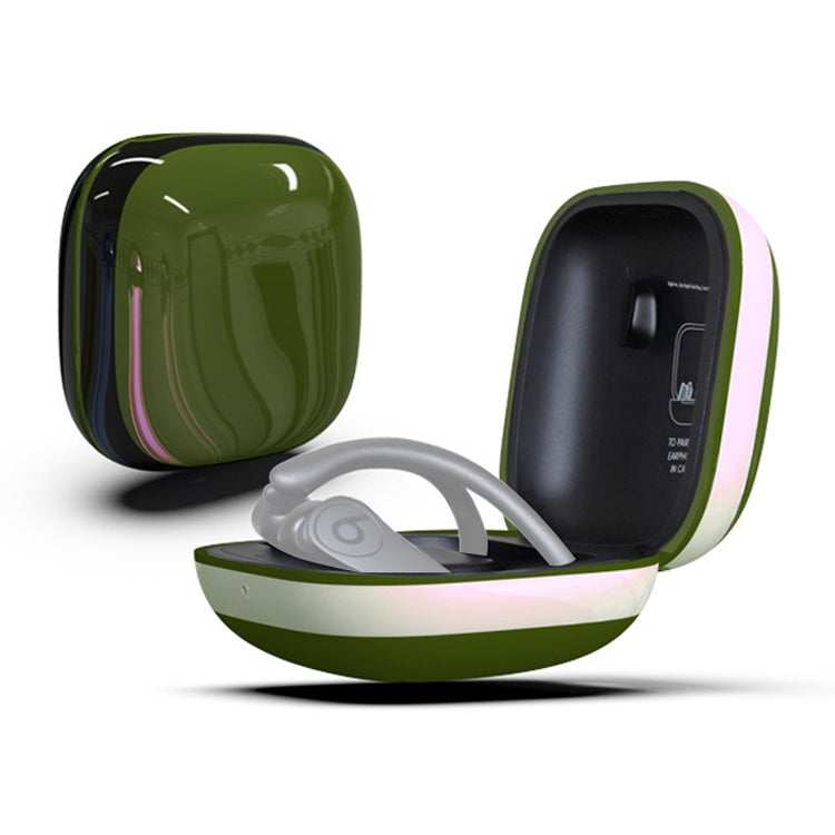 Mirror Surface Silicone + PC Wireless Earphone Protective Case for Beats Powerbeats Pro(Green+White)