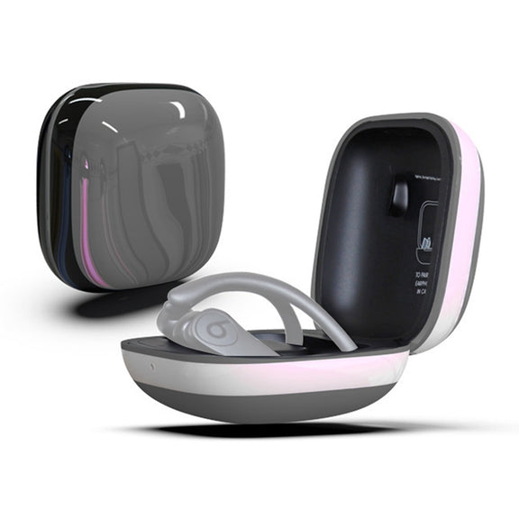 Mirror Surface Silicone + PC Wireless Earphone Protective Case for Beats Powerbeats Pro(Grey+White)