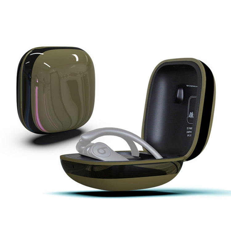 Mirror Surface Silicone + PC Wireless Earphone Protective Case for Beats Powerbeats Pro(Dark Green+Black)
