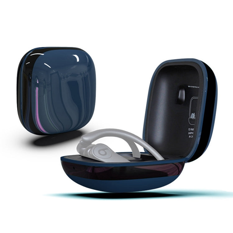 Mirror Surface Silicone + PC Wireless Earphone Protective Case for Beats Powerbeats Pro(Dark Blue+Black)