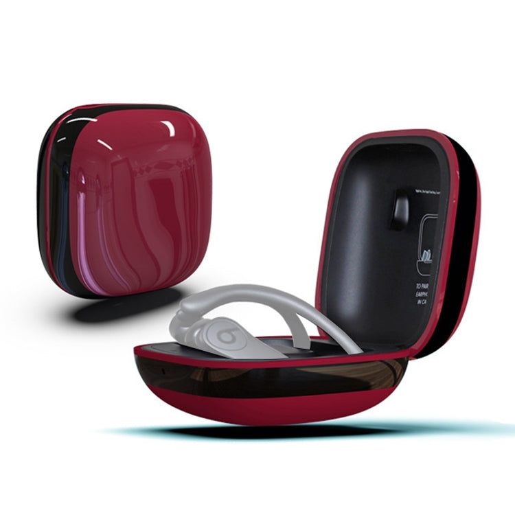 Mirror Surface Silicone + PC Wireless Earphone Protective Case for Beats Powerbeats Pro(Dark Red+Black)