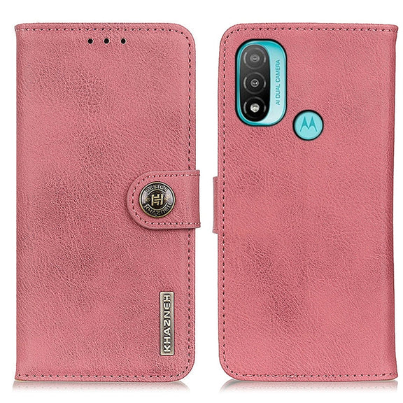 For Motorola Moto E40/E20/E30/Lenovo K14 Plus KHAZNEH Cowhide Texture Horizontal Flip Leather Phone Case(Pink)