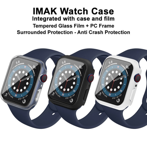 IMAK Shockproof PC Protective Case with Tempered Glass Film For Apple Watch Series 6 & SE & 5 & 4 44mm(White) - Watch Cases by imak