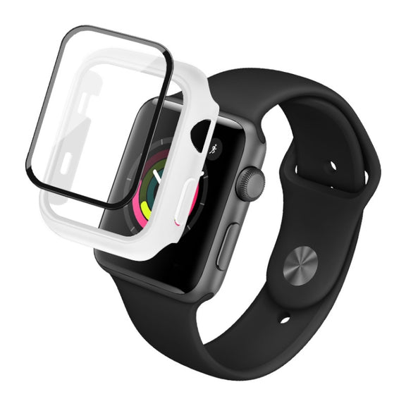IMAK Shockproof PC Protective Case with Tempered Glass Film For Apple Watch Series 3 & 2 & 1 38mm(White) - Watch Cases by imak