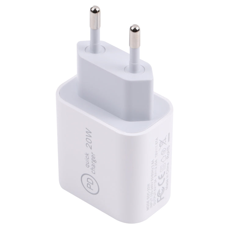 SDC-20W PD USB-C / Type-C Travel Charger + 1m 20W USB-C / Type-C to 8 Pin Data Cable Set, EU Plug(White)