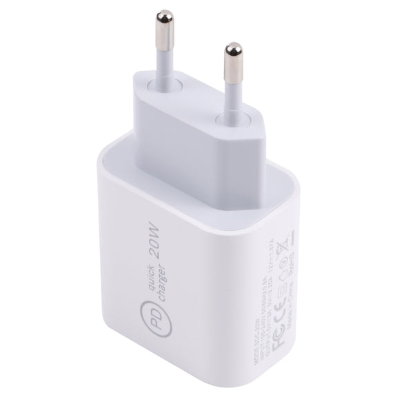 SDC-20W PD USB-C / Type-C Travel Charger + 1m 20W USB-C / Type-C to 8 Pin Data Cable Set, EU Plug(White)