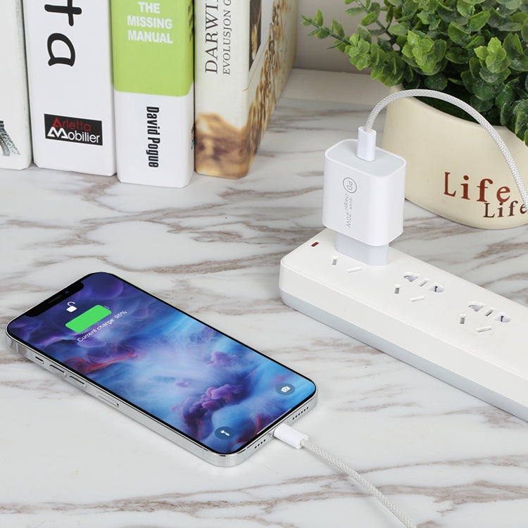 SDC-20W PD USB-C / Type-C Travel Charger + 1m 20W USB-C / Type-C to 8 Pin Data Cable Set, EU Plug(White)