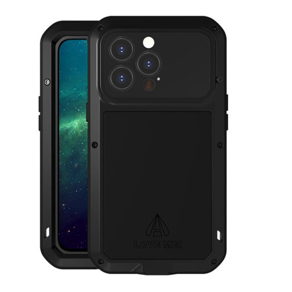 For iPhone 13 Pro LOVE MEI Metal Shockproof Life Water-resistant Dustproof Protective Phone Case (Black)