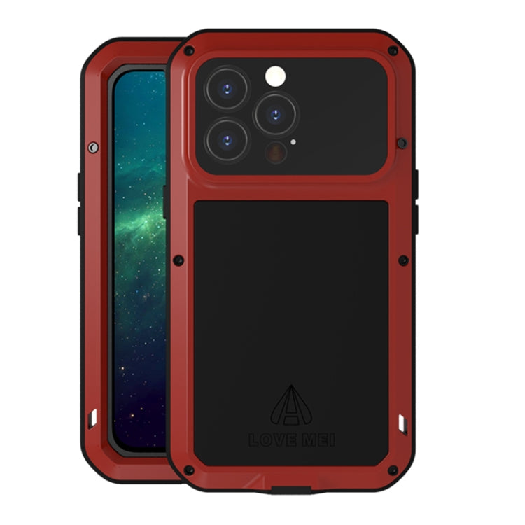 For iPhone 13 Pro LOVE MEI Metal Shockproof Life Water-resistant Dustproof Protective Phone Case (Red)
