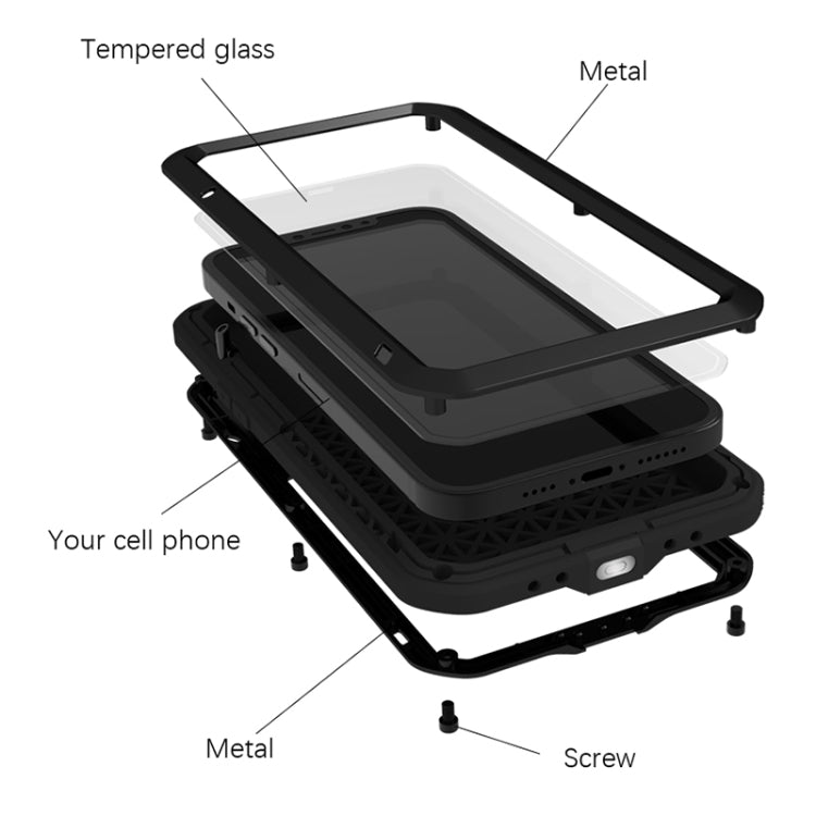 For iPhone 13 Pro LOVE MEI Metal Shockproof Life Water-resistant Dustproof Protective Phone Case (Red)