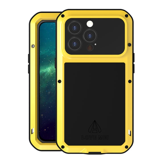 For iPhone 13 Pro LOVE MEI Metal Shockproof Life Water-resistant Dustproof Protective Phone Case (Yellow)