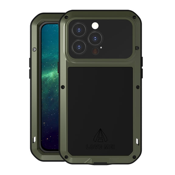 For iPhone 13 Pro LOVE MEI Metal Shockproof Life Water-resistant Dustproof Protective Phone Case (Army Green)