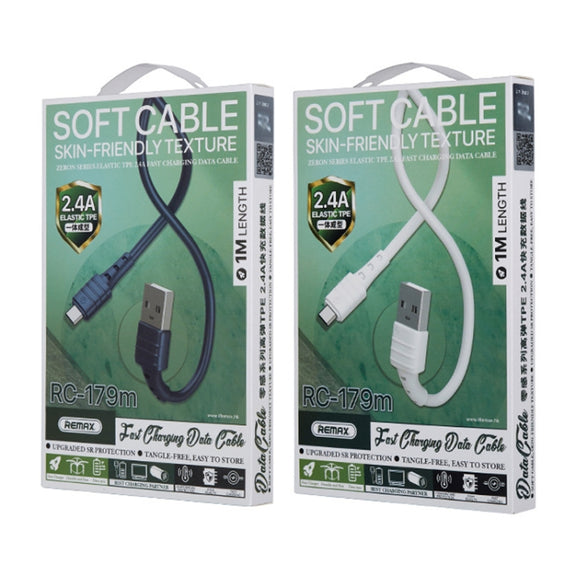 REMAX RC-179m  2.4A Micro USB High Elastic TPE Fast Charging Data Cable, Length: 1m(White)