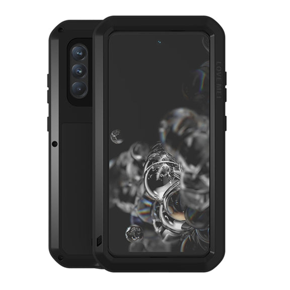 For Samsung Galaxy S21 FE LOVE MEI Metal Shockproof Water-resistant Dustproof Protective Phone Case with Glass(Black)