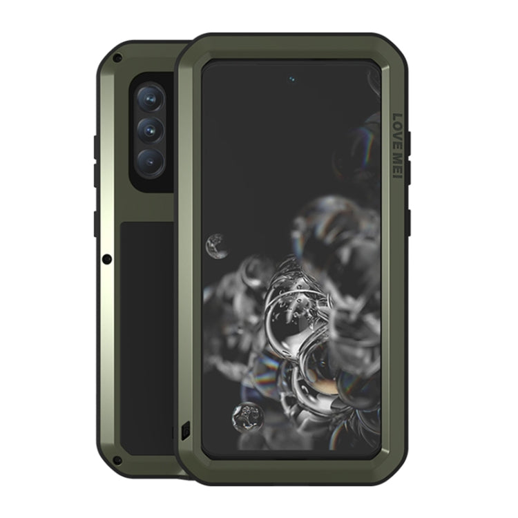 For Samsung Galaxy S21 FE LOVE MEI Metal Shockproof Water-resistant Dustproof Protective Phone Case with Glass(Green)
