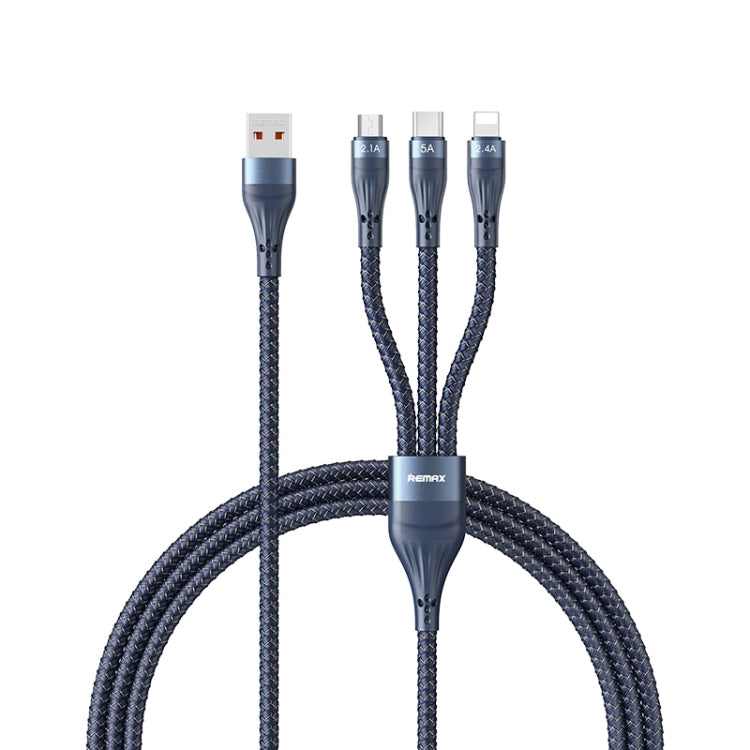 REMAX RC-199th Whirly Series 5A USB to USB-C / Type-C + 8 Pin + Micro USB Fast Charging Data Cable, Cable Length: 1.2m(Midnight Blue)