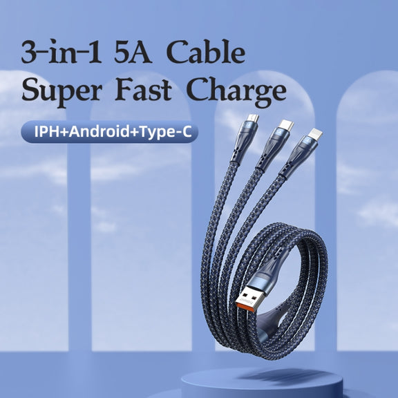 REMAX RC-199th Whirly Series 5A USB to USB-C / Type-C + 8 Pin + Micro USB Fast Charging Data Cable, Cable Length: 1.2m(Midnight Blue)