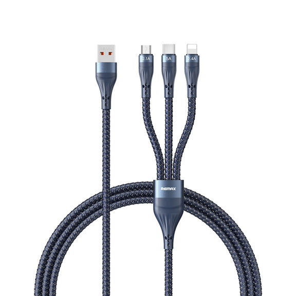 REMAX RC-199th Whirly Series 5A USB to USB-C / Type-C + 8 Pin + Micro USB Fast Charging Data Cable, Cable Length: 1.2m(Midnight Blue)