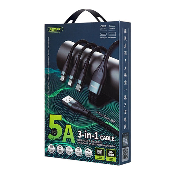 REMAX RC-199th Whirly Series 5A USB to USB-C / Type-C + 8 Pin + Micro USB Fast Charging Data Cable, Cable Length: 1.2m(Midnight Blue)