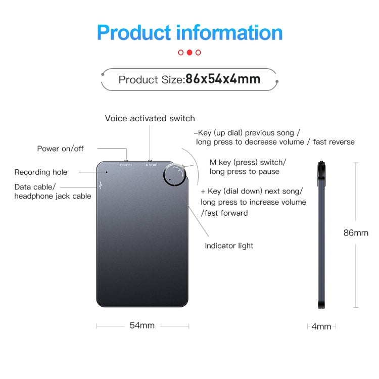 K2 Portable Ultra-thin Card Voice Recorder, Capacity:16GB(Black)