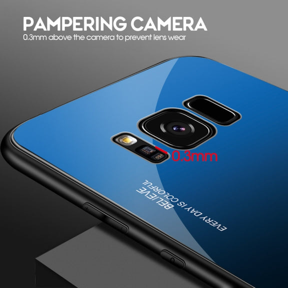 For Galaxy S8 Gradient Color Glass Case(Blue)