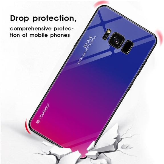 For Galaxy S8 Gradient Color Glass Case(Blue)