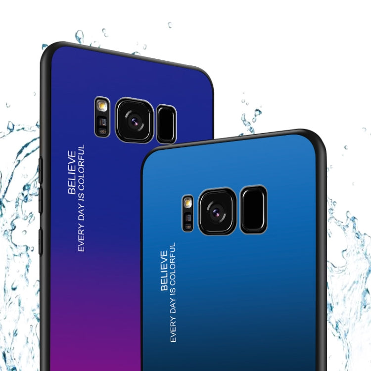 For Galaxy S8 Gradient Color Glass Case(Blue)