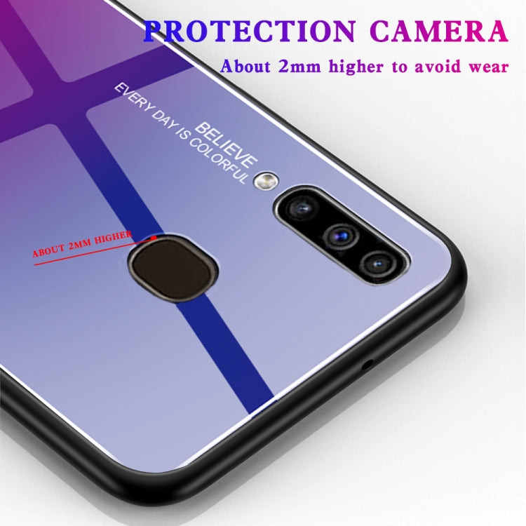 For Galaxy A60 Gradient Color Glass Case(Blue)