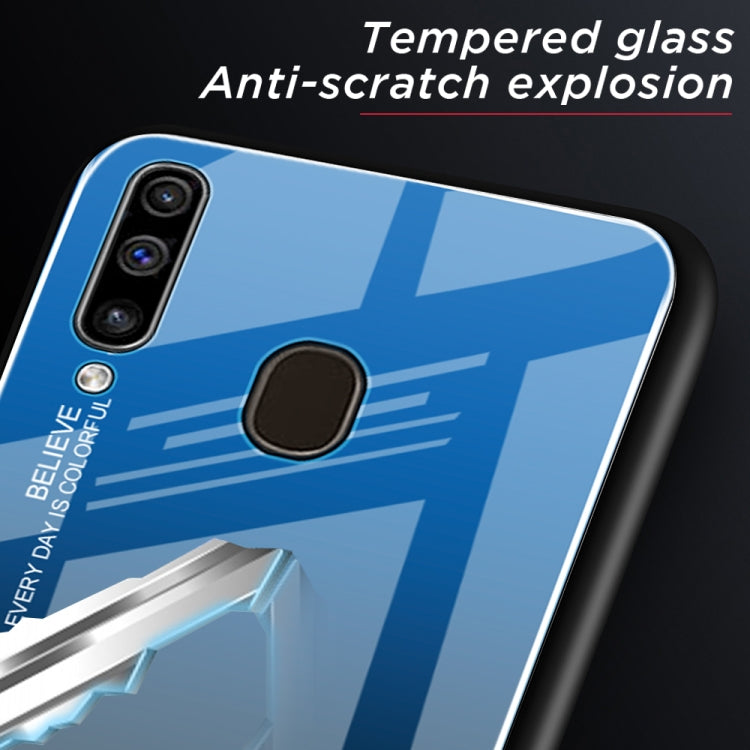 For Galaxy A60 Gradient Color Glass Case(Blue)