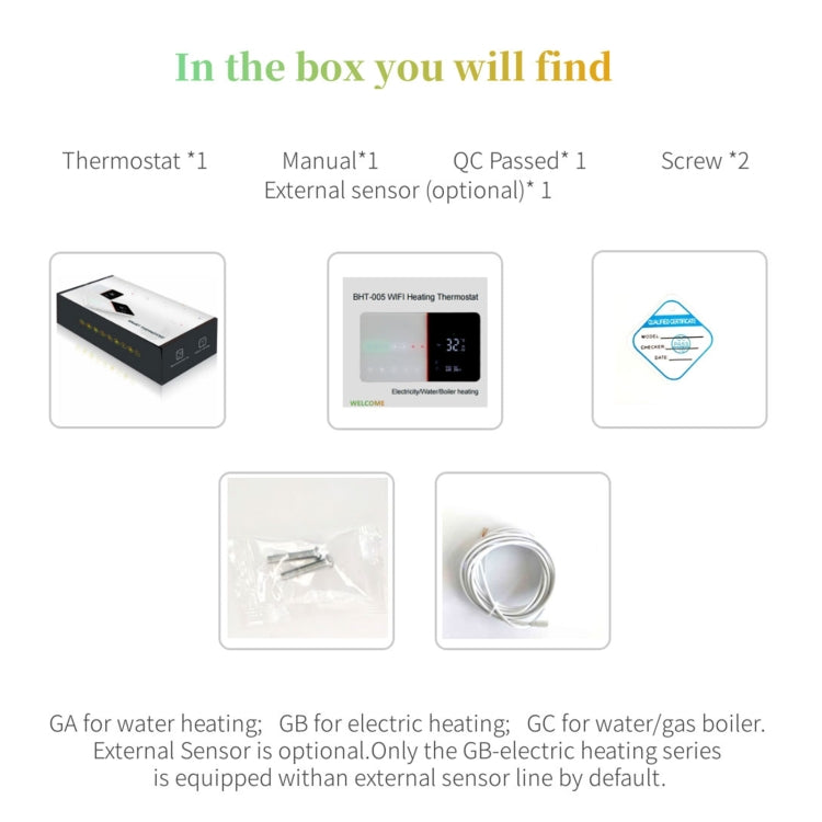BHT-005-GALW 220V AC 3A Smart Home Heating Thermostat for EU Box, Control Water Heating with Only Internal Sensor & WIFI Connection