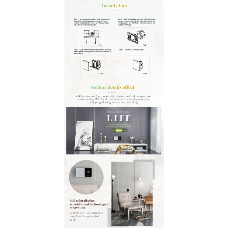 BHT-005-GALW 220V AC 3A Smart Home Heating Thermostat for EU Box, Control Water Heating with Only Internal Sensor & WIFI Connection