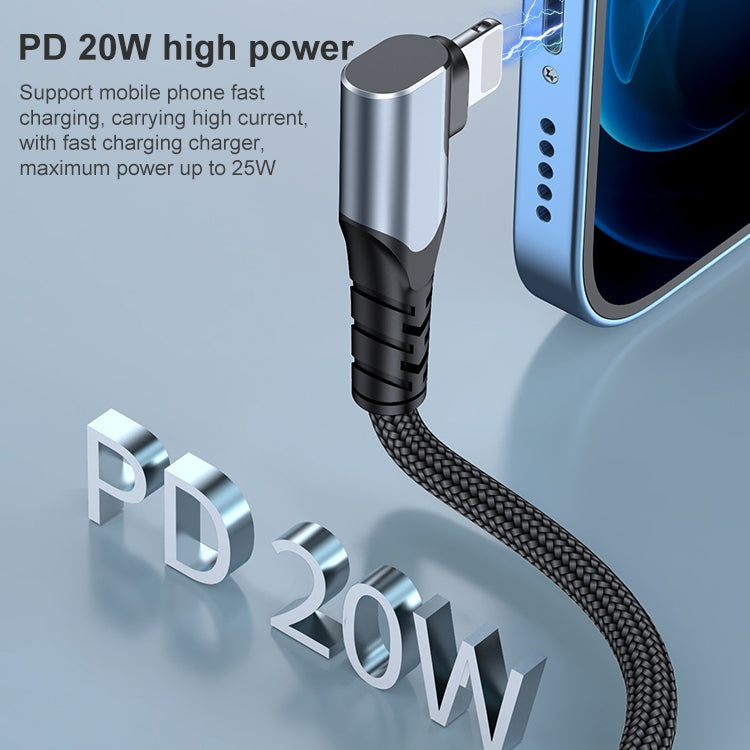 A6 PD 20W USB-C / Type-C to 8 Pin Elbow Data Cable for iPhone, iPad, Length:2m(Black)