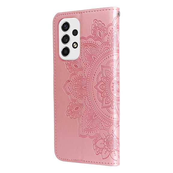 For Samsung Galaxy A53 5G 7-petal Flowers Embossing Pattern Horizontal Flip CasePhone Case(Rose Gold)