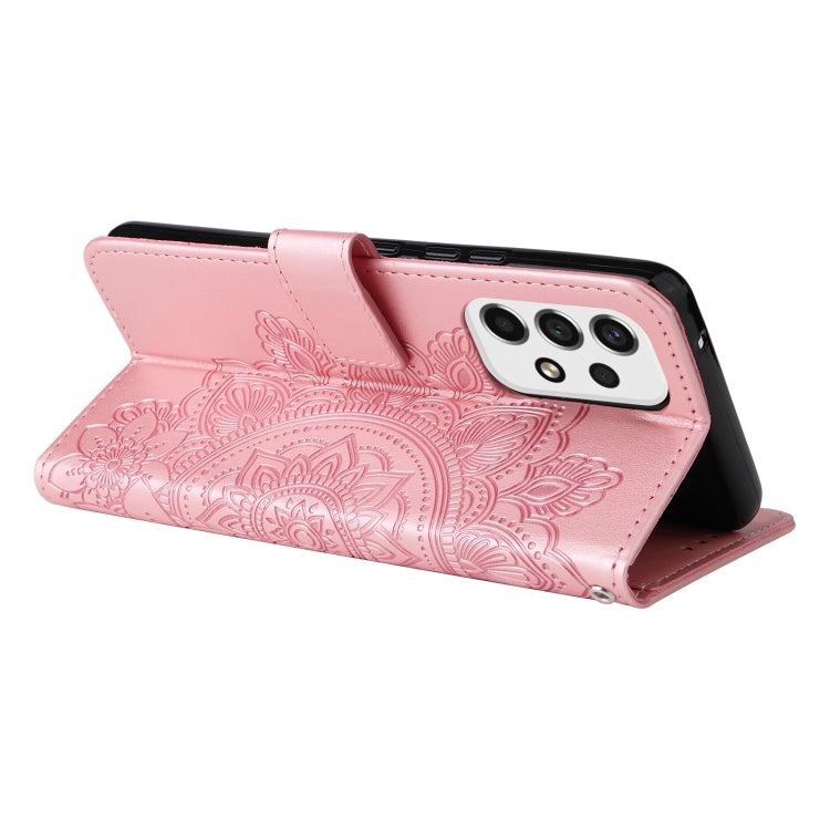 For Samsung Galaxy A53 5G 7-petal Flowers Embossing Pattern Horizontal Flip CasePhone Case(Rose Gold)