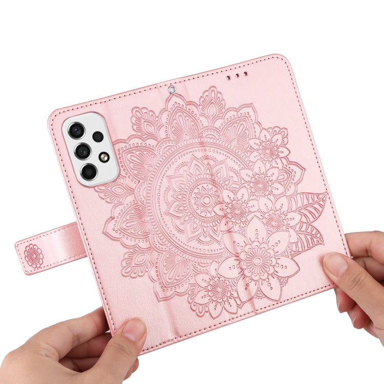 For Samsung Galaxy A53 5G 7-petal Flowers Embossing Pattern Horizontal Flip CasePhone Case(Rose Gold)