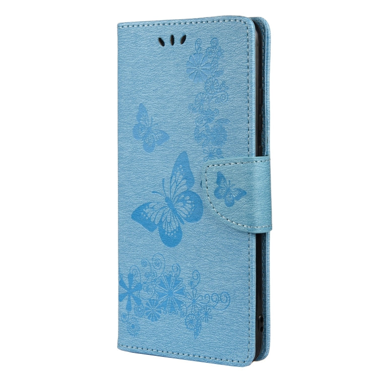 For Samsung Galaxy A33 5G Butterfly Embossed Horizontal Flip Leather Phone Case with Card Slot & Holder(Blue)